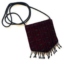 Beaded Velvet Evening Bag, magenta 5 x 6 inches
